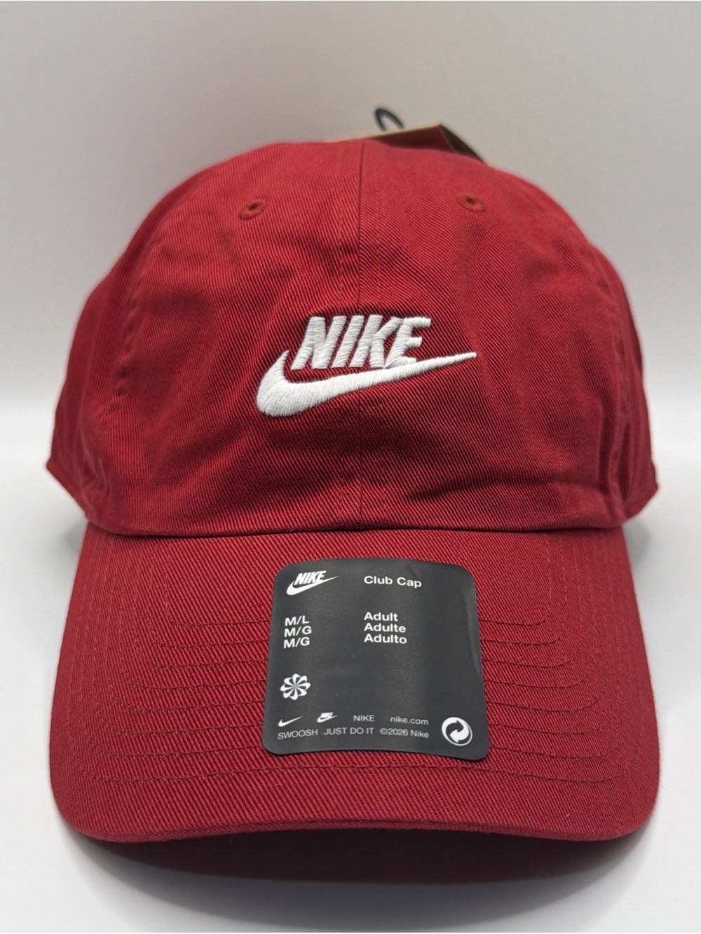 Nike Club Unstructured Futura Wash Strapback Adjustable Cap Crimson M/L